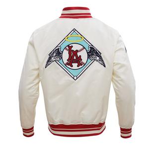 Pro Standard Men's MLB Los Angeles Angels Retro Classic Rib Satin Jacket -Eggshel/Red