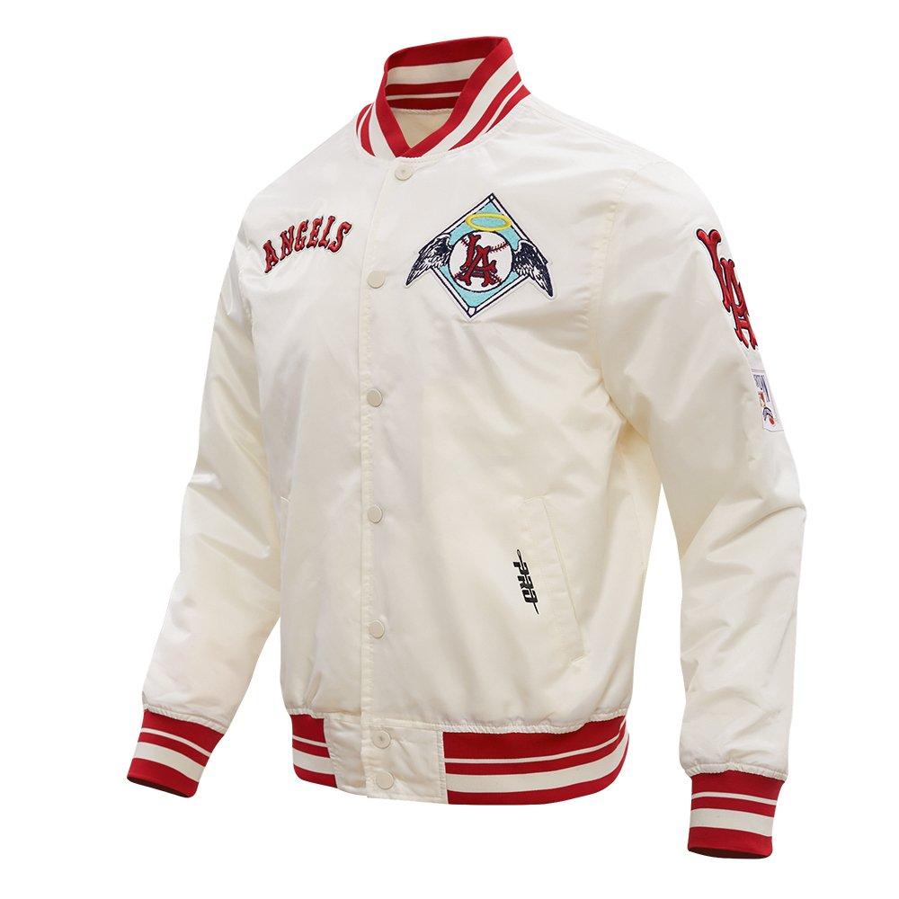Pro Standard Men's MLB Los Angeles Angels Retro Classic Rib Satin Jacket -Eggshel/Red - EGGSHELL/RED Thumbnail View 3