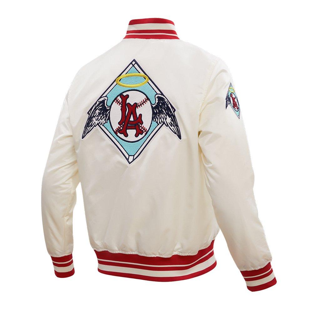 Pro Standard Men's MLB Los Angeles Angels Retro Classic Rib Satin Jacket -Eggshel/Red - EGGSHELL/RED Thumbnail View 4