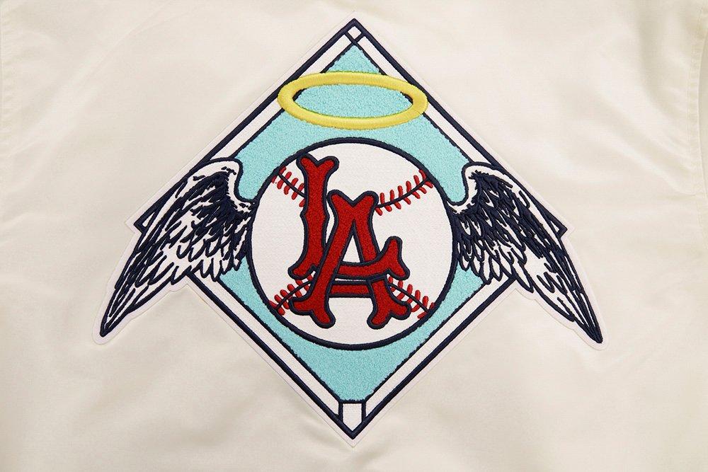 Pro Standard Men's MLB Los Angeles Angels Retro Classic Rib Satin Jacket -Eggshel/Red - EGGSHELL/RED Thumbnail View 5