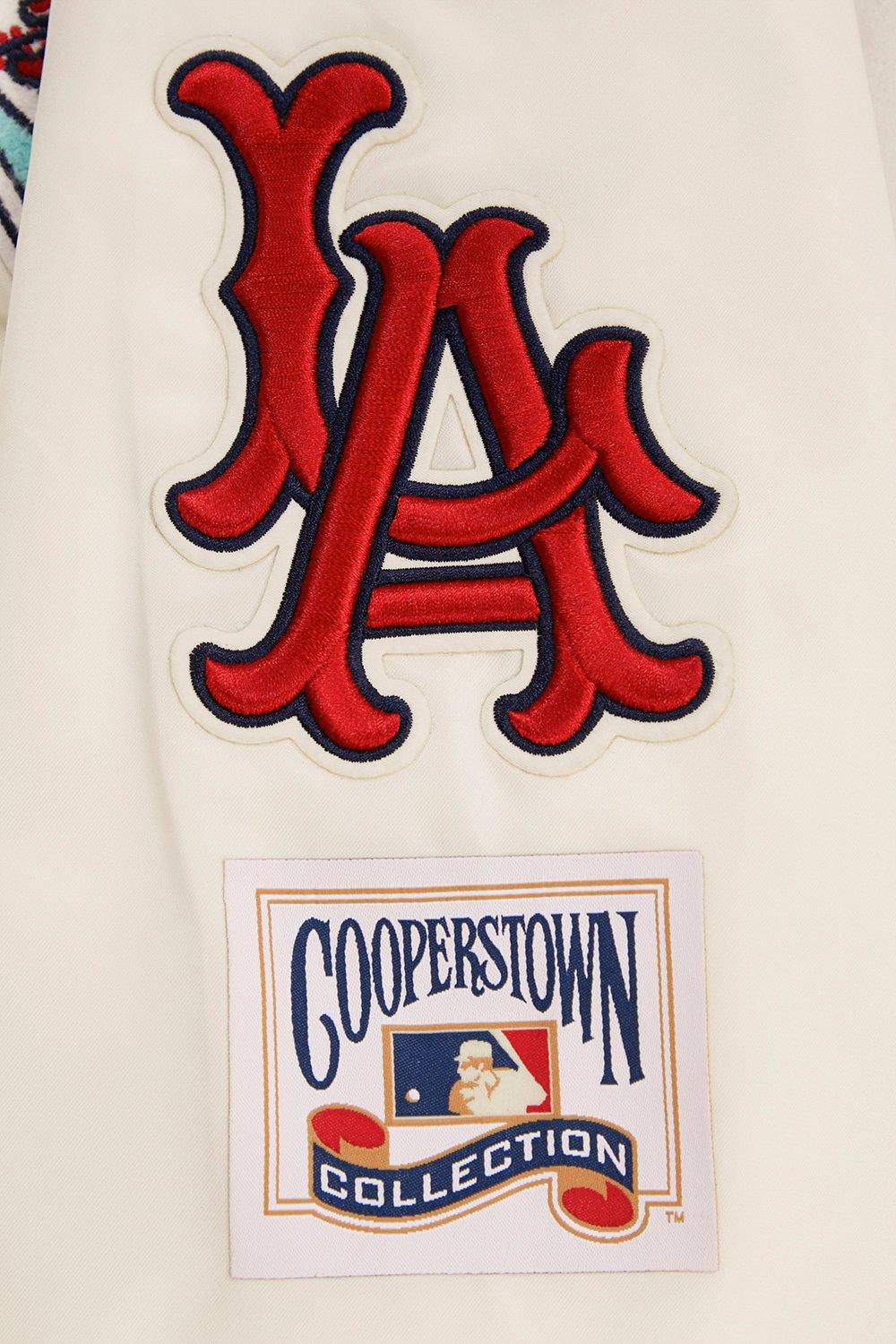 Pro Standard Men's MLB Los Angeles Angels Retro Classic Rib Satin Jacket -Eggshel/Red - EGGSHELL/RED Thumbnail View 7