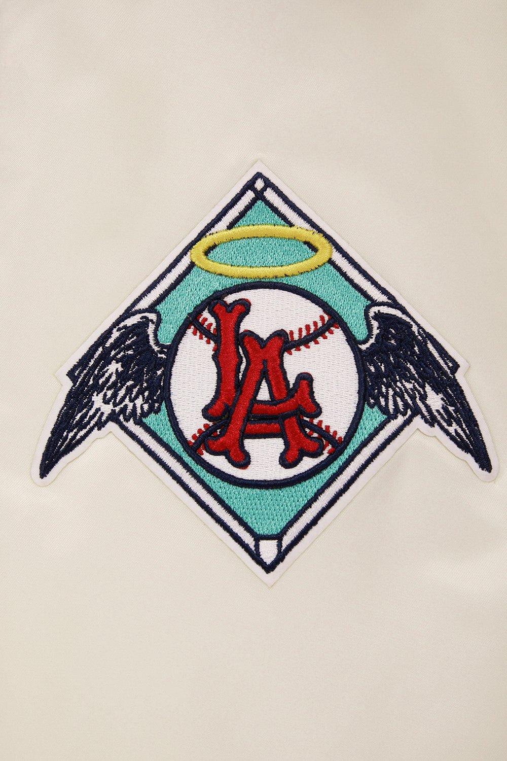 Pro Standard Men's MLB Los Angeles Angels Retro Classic Rib Satin Jacket - Eggshell/Red - EGGSHELL/RED Thumbnail View 8
