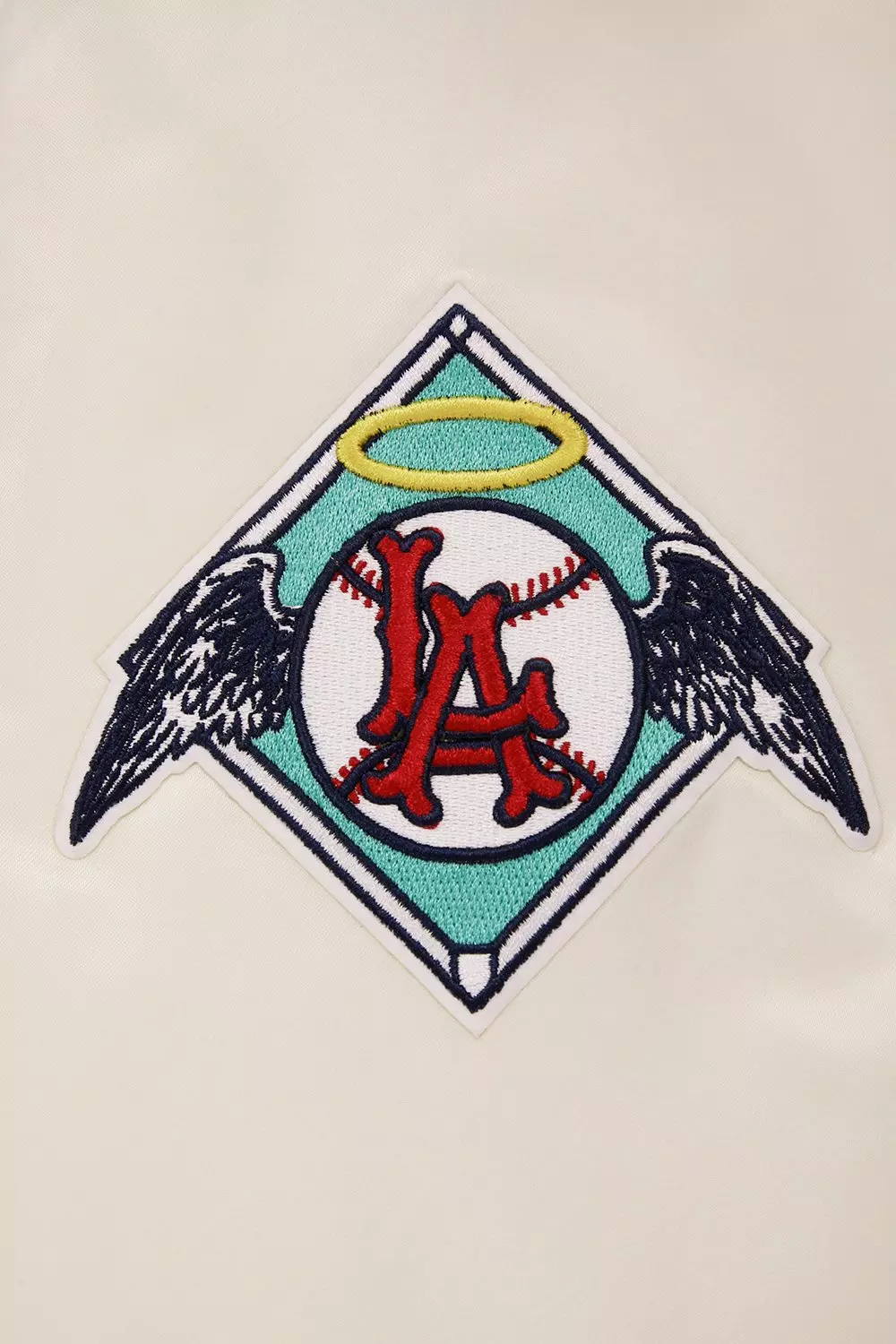 Pro Standard Men's MLB Los Angeles Angels Retro Classic Rib Satin Jacket - Eggshell/Red - EGGSHELL/RED