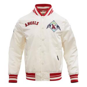 Pro Standard Men's MLB Los Angeles Angels Retro Classic Rib Satin Jacket -Eggshel/Red