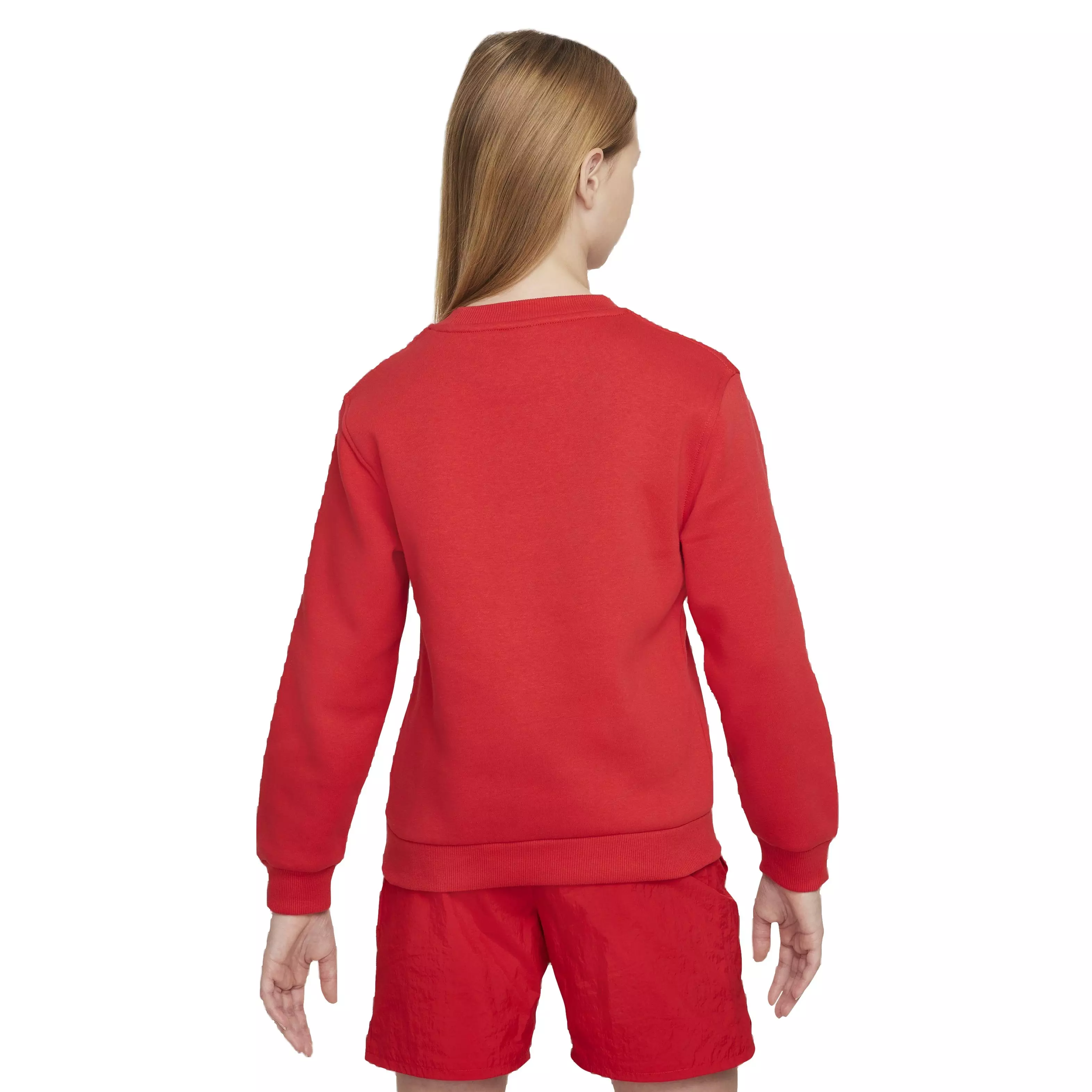 Nike Big Kids' Sportswear Club Fleece LBR Crew LS Sweatshirt -Red - RED