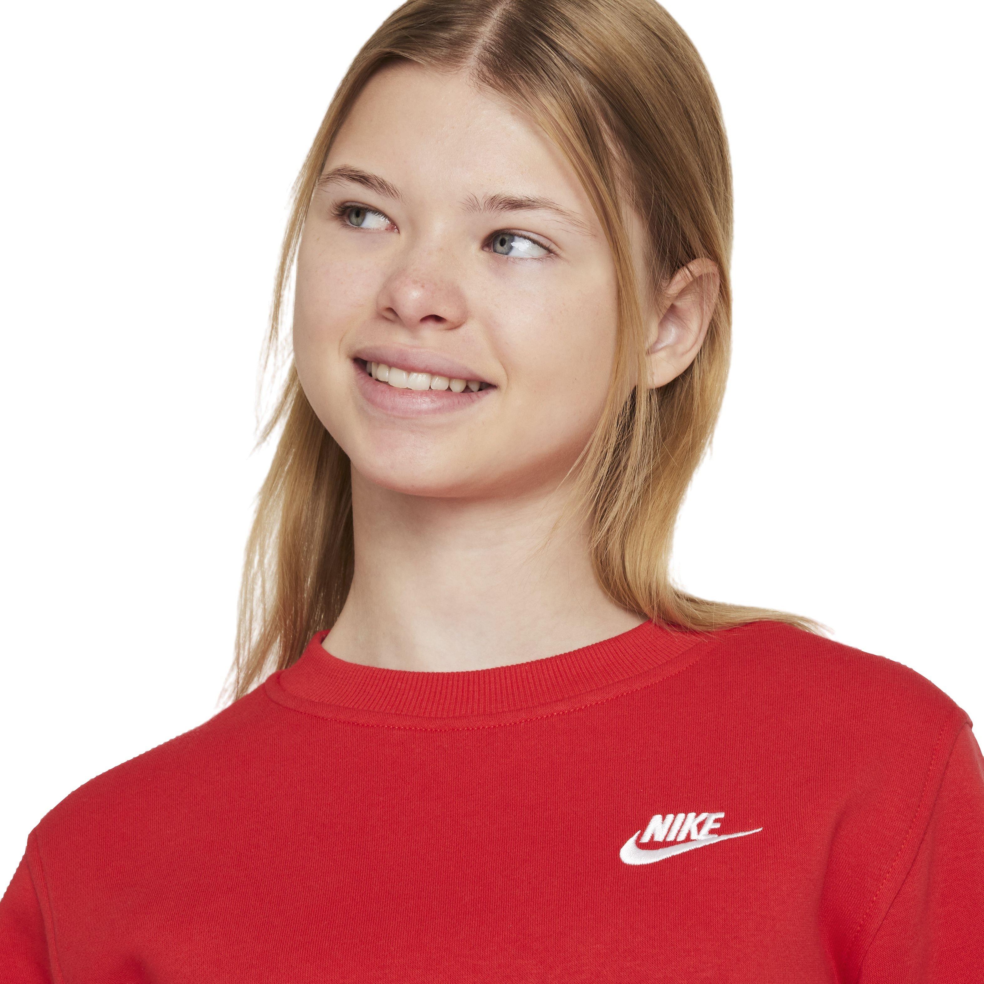 Nike Big Kids' Sportswear Club Fleece LBR Crew LS Sweatshirt - Red - RED Thumbnail View 3