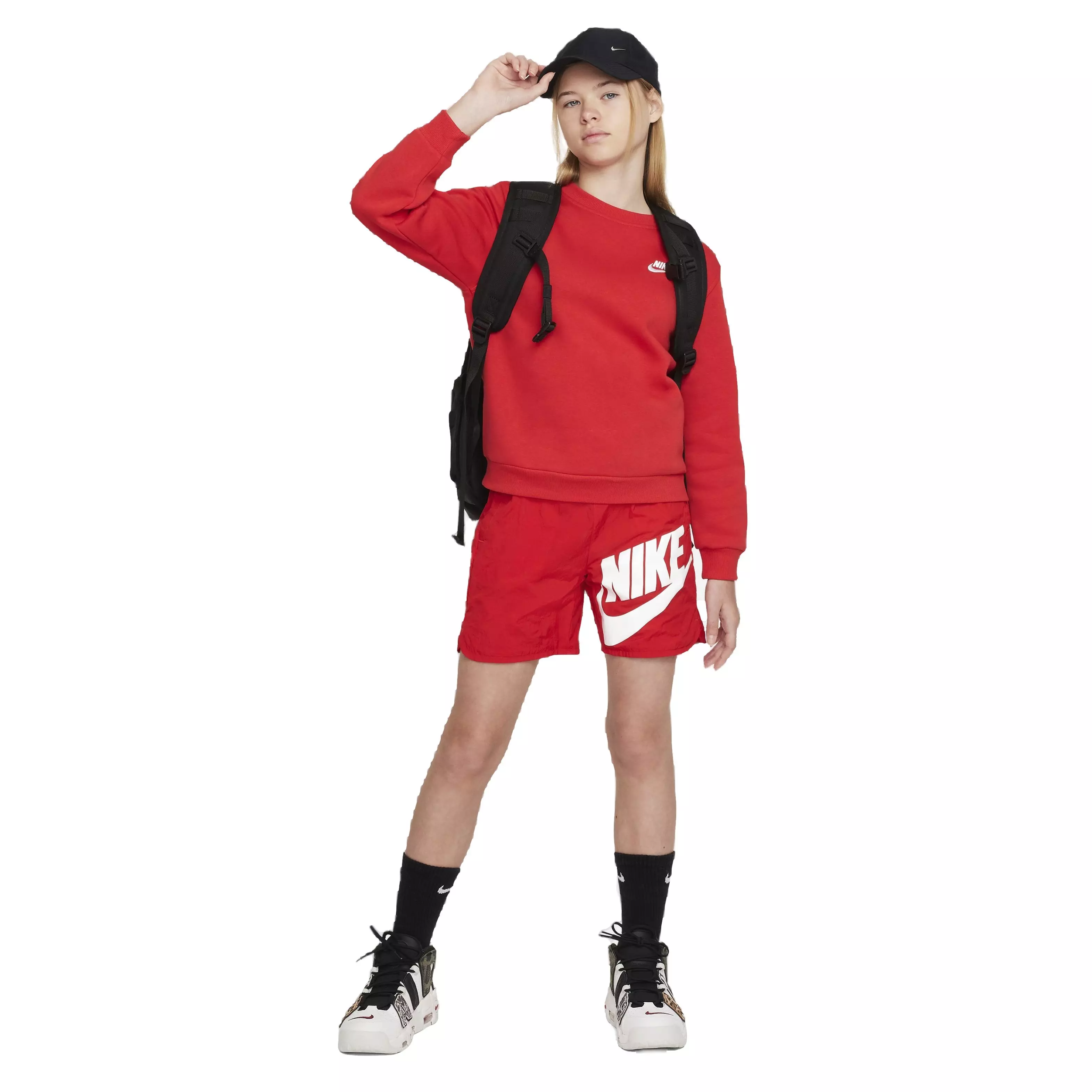 Nike Big Kids' Sportswear Club Fleece LBR Crew LS Sweatshirt -Red - RED