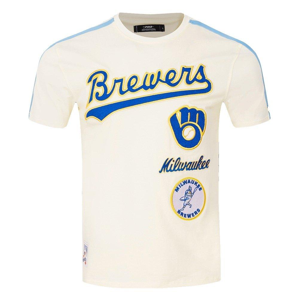 Pro Standard Men's MLB Milwaukee Brewers Retro Classic Single Jersey Striped Tee - Eggshell/Blue - EGGSHELL/BLUE Thumbnail View 1