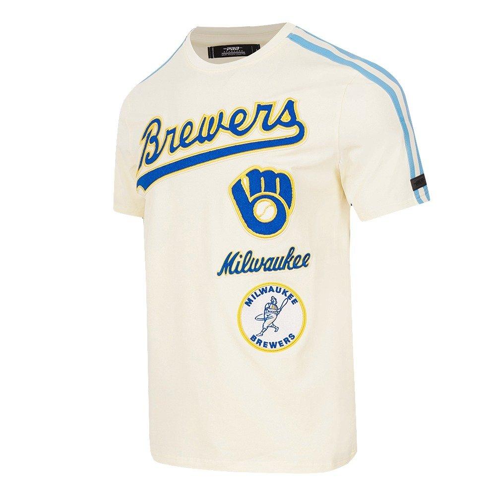 Pro Standard Men's MLB Milwaukee Brewers Retro Classic Single Jersey Striped Tee -Eggshell/Blue - EGGSHELL/BLUE Thumbnail View 3