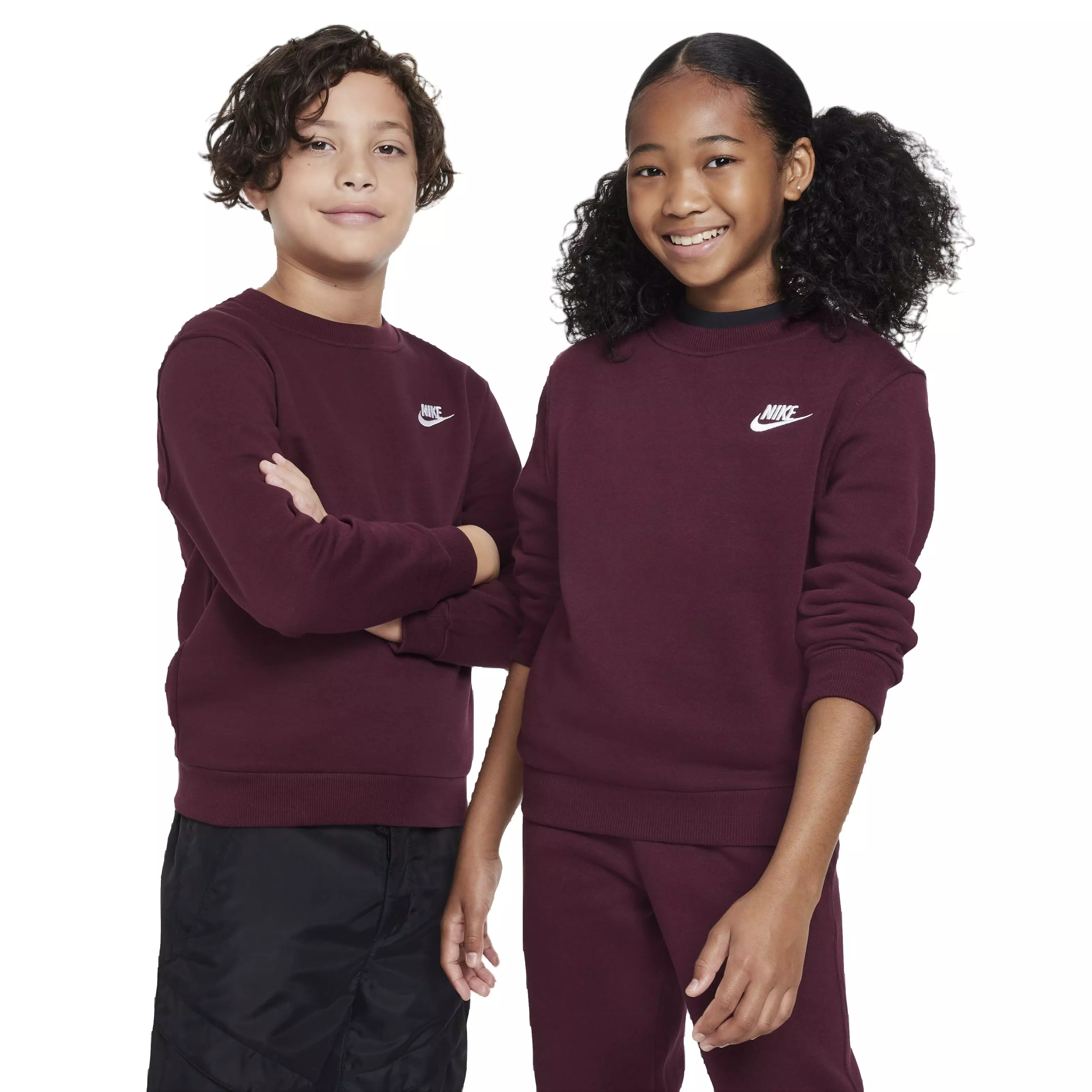 Nike Big Kids' Sportswear Club Fleece LBR Crew LS Sweatshirt -Maroon - MAROON