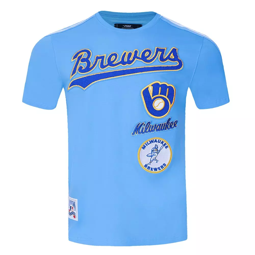 Pro Standard Men's MLB Milwaukee Brewers Retro Classic Single Jersey Striped Tee -Blue - BLUE