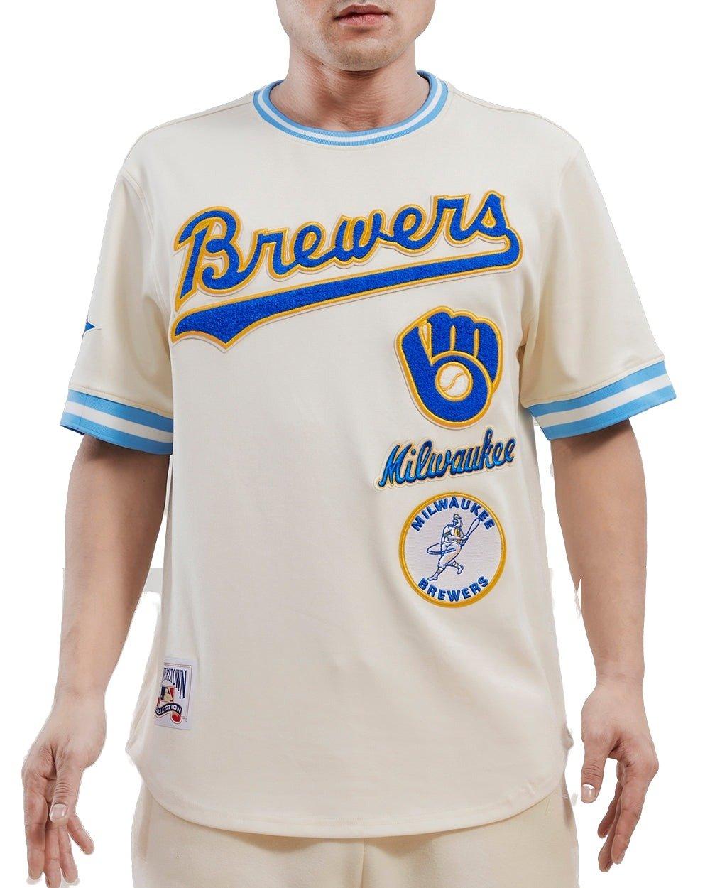 Pro Standard Men's MLB Milwaukee Brewers Retro Classic Double Knit Tee -Eggshell/Blue - EGGSHELL/BLUE Thumbnail View 1