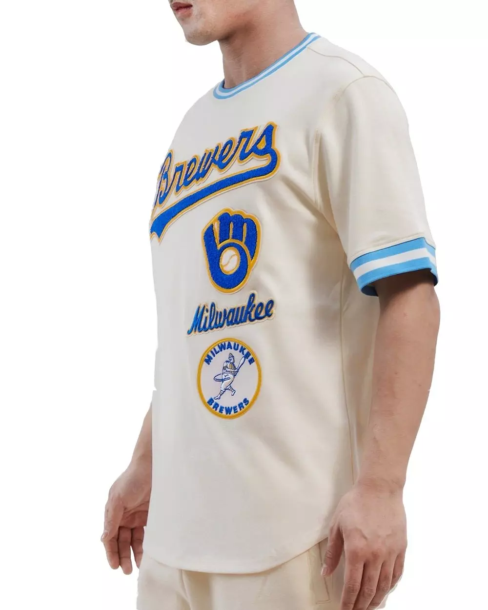 Pro Standard Men's MLB Milwaukee Brewers Retro Classic Double Knit Tee - Eggshell/Blue - EGGSHELL/BLUE