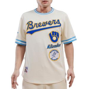 Pro Standard Men's MLB Milwaukee Brewers Retro Classic Double Knit Tee -Eggshell/Blue