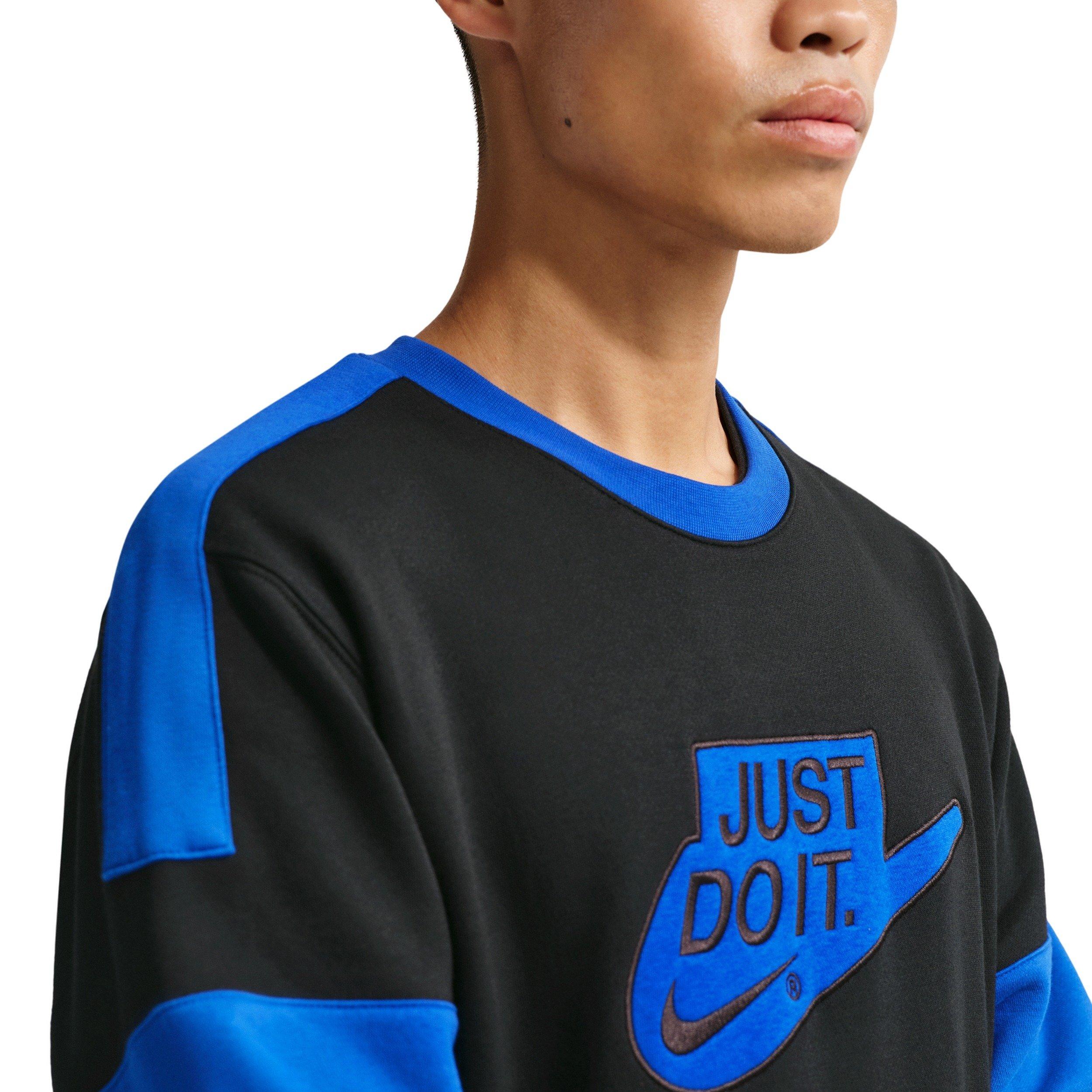 Nike Men's Sportswear Club Fleece Crew-Neck JDI Sweatshirt - BLACK/ROYAL Thumbnail View 3