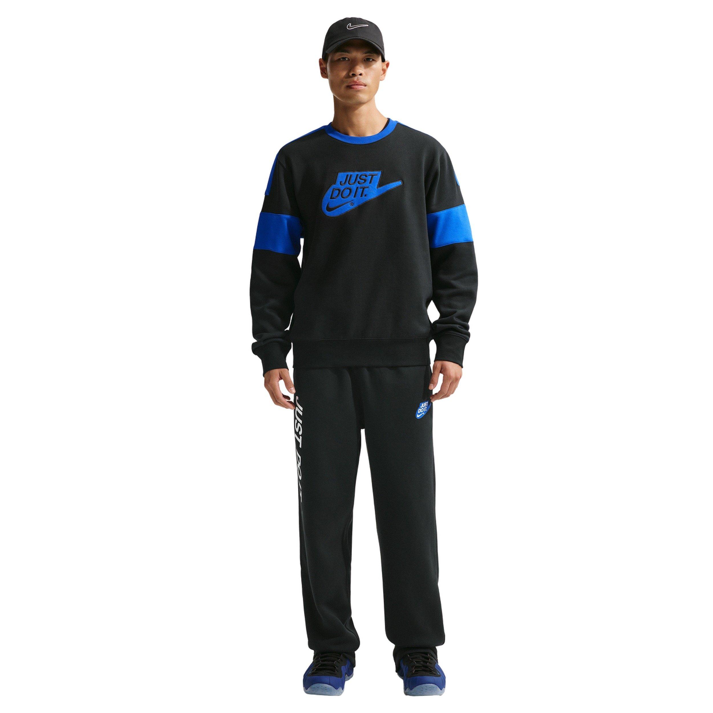 Nike Men's Sportswear Club Fleece Crew-Neck JDI Sweatshirt - BLACK/ROYAL Thumbnail View 4