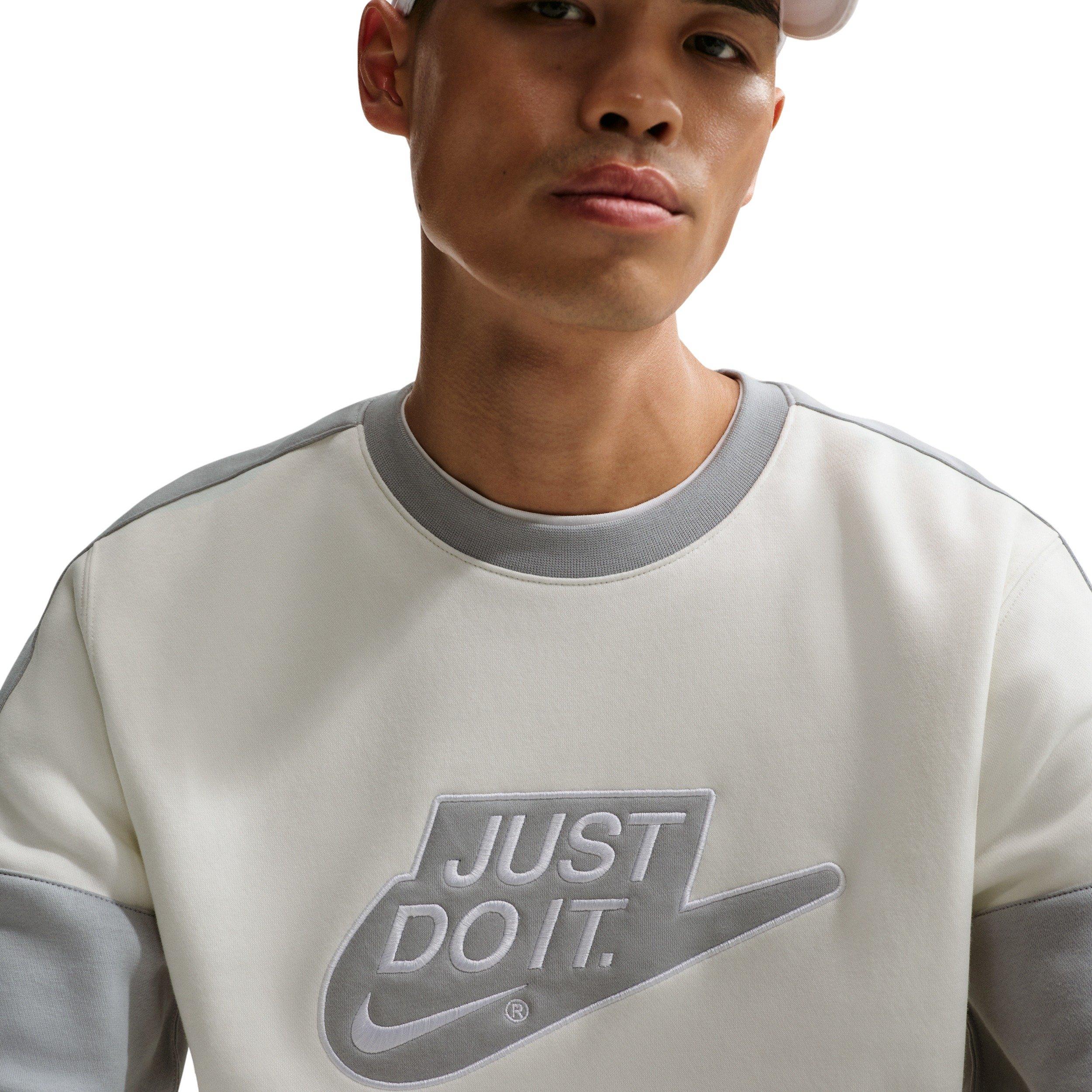 Nike Men's Sportswear Club Fleece Crew-Neck JDI Sweatshirt - WHITE/GREY Thumbnail View 3