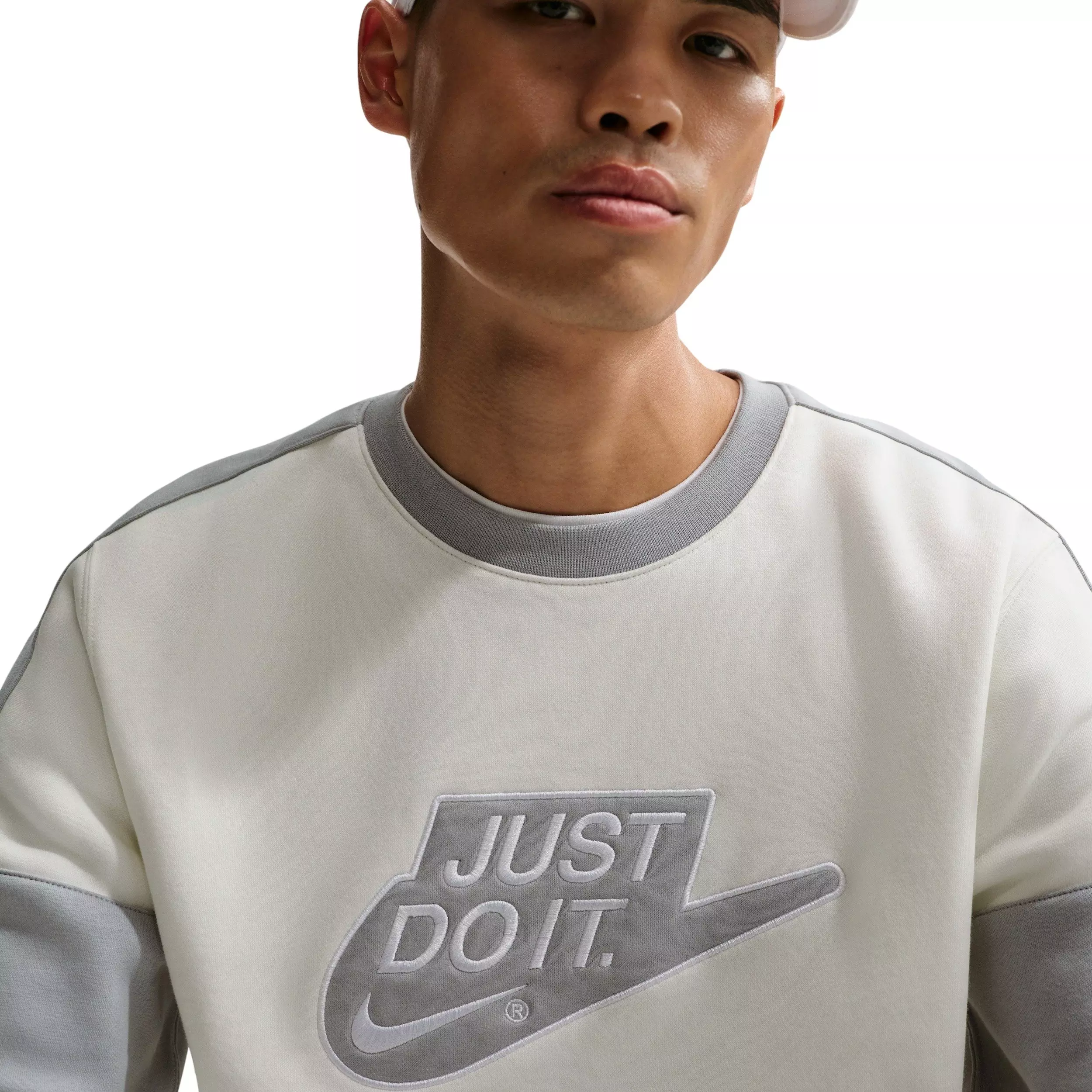 Nike Men's Sportswear Club Fleece Crew-Neck JDI Sweatshirt - WHITE/GREY