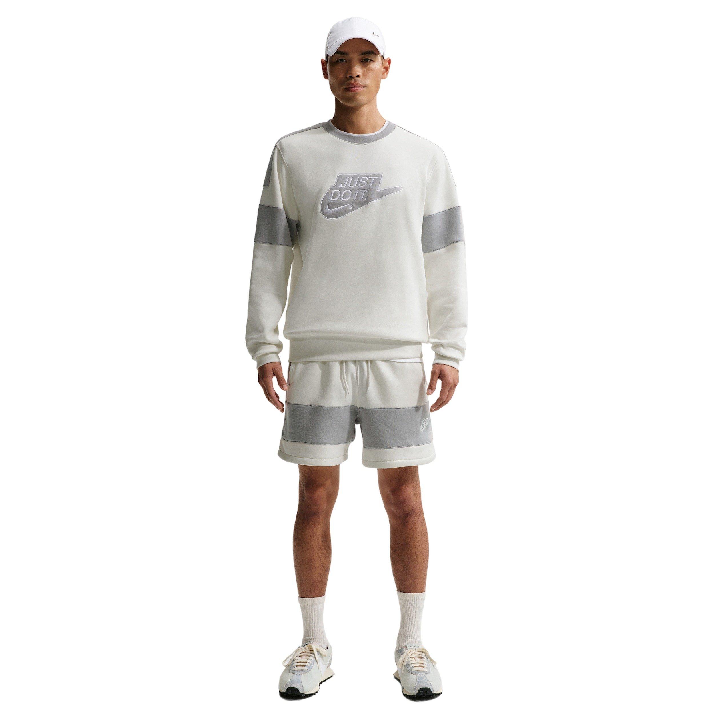 Nike Men's Sportswear Club Fleece Crew-Neck JDI Sweatshirt - WHITE/GREY Thumbnail View 4