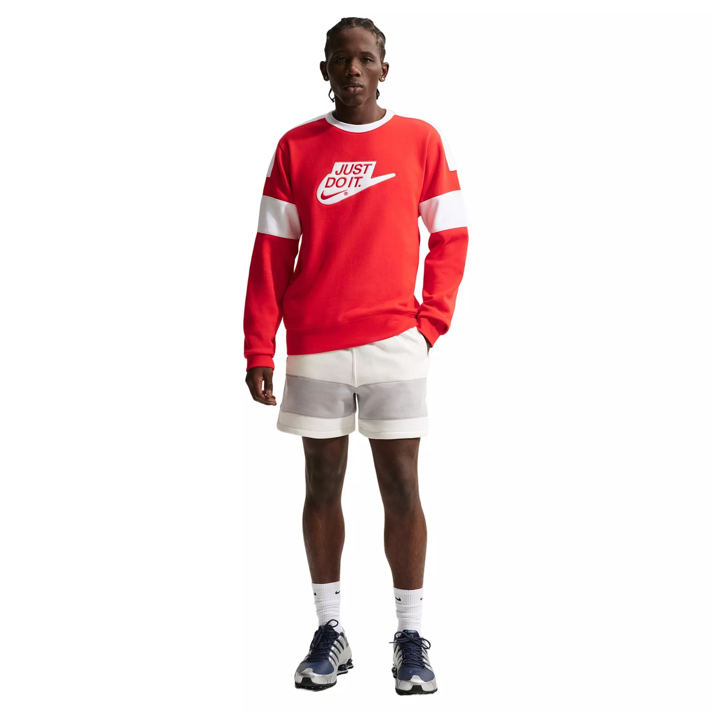 Nike Men's Sportswear Club Fleece Crew-Neck JDI Sweatshirt - RED/WHITE