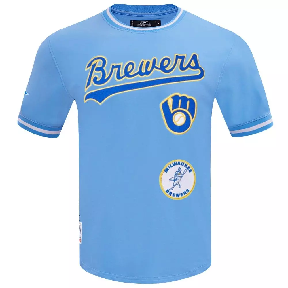Pro Standard Men's MLB Milwaukee Brewers Retro Classic Double Knit Tee -Blue - BLUE