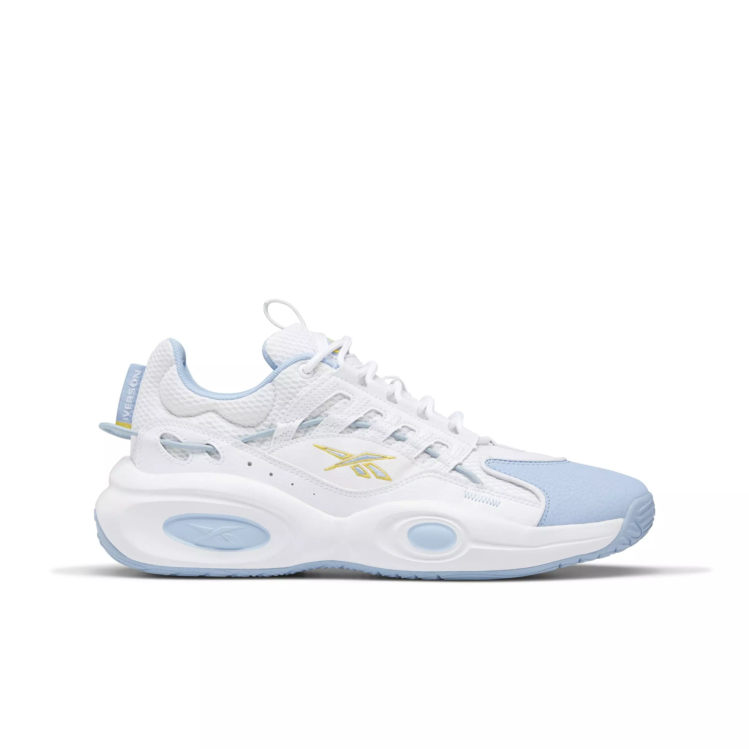 Reebok Solution Mid "Ftwr White/Flu Blue/Toxic Yellow" Unisex Basketball Shoe - WHITE/BLUE/YELLOW