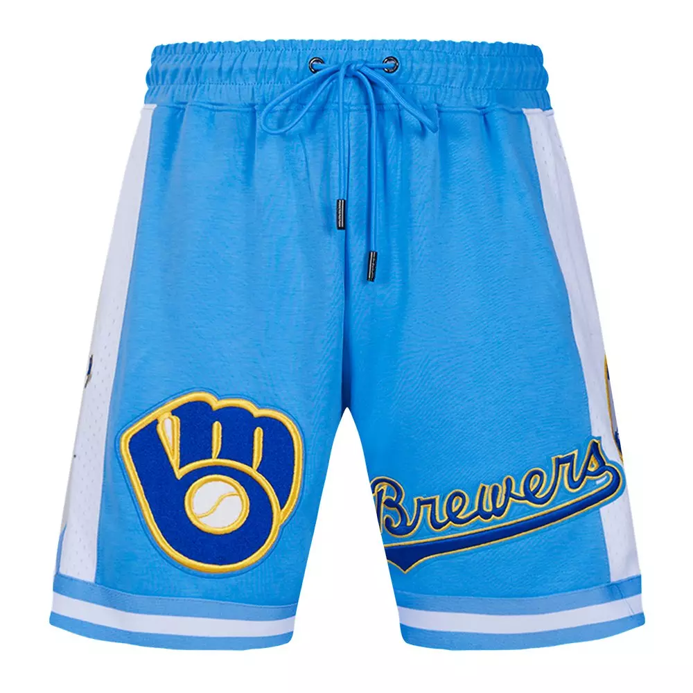 Pro Standard Men's MLB Milwaukee Brewers Retro Classic Double-Knit 2.0 Shorts -Blue - BLUE