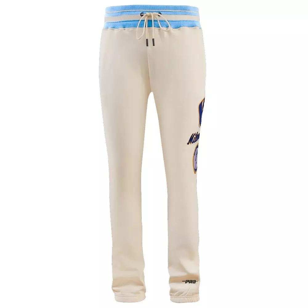 Pro Standard Men's MLB Milwaukee Brewers Retro Classic Fleece Sweatpants -Eggshell/Blue - EGGSHELL/BLUE