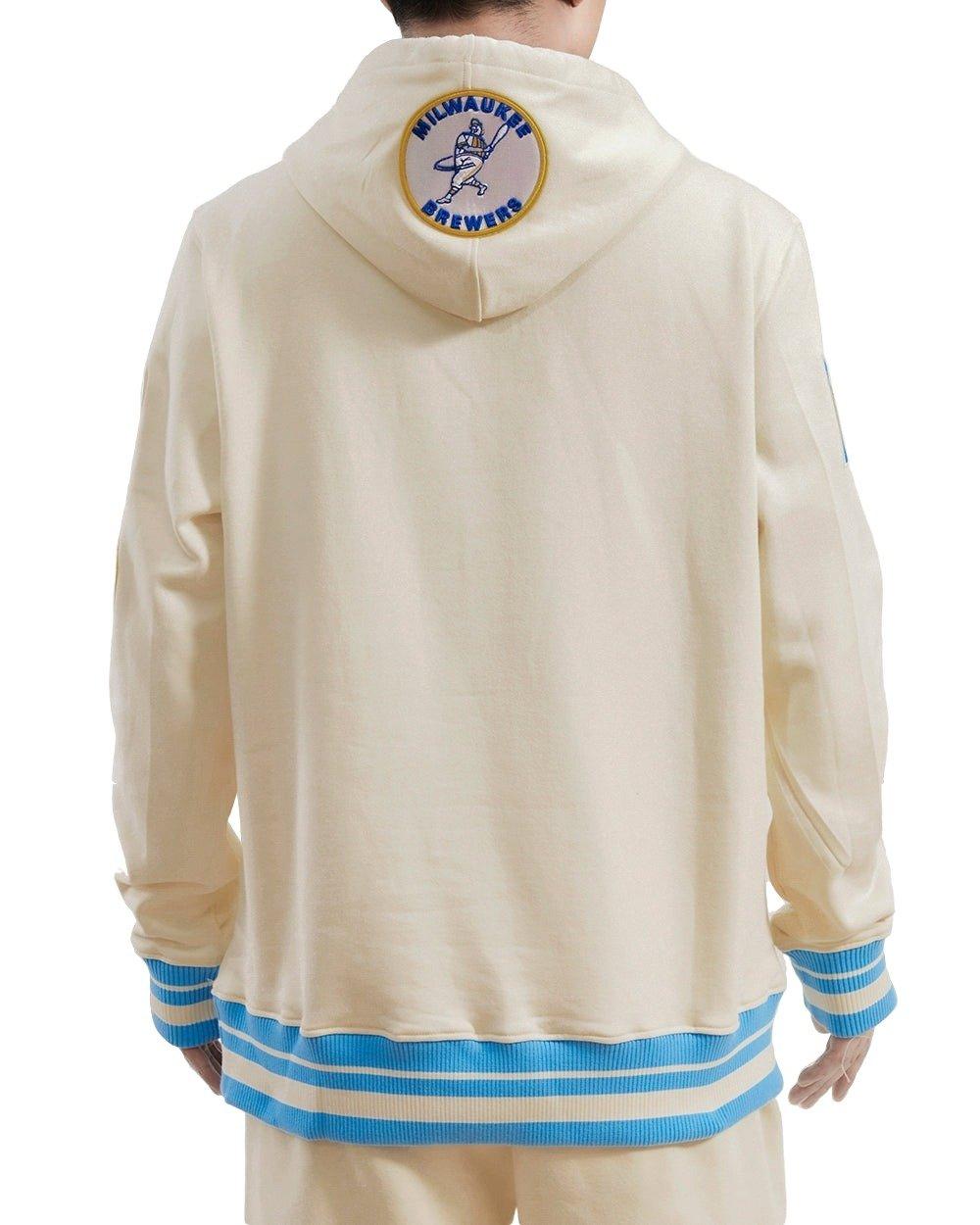 Pro Standard Men's MLB Milwaukee Brewers Retro Classic Fleece Pullover Hoodie -Eggshell/Blue - EGGSHELL/BLUE Thumbnail View 2