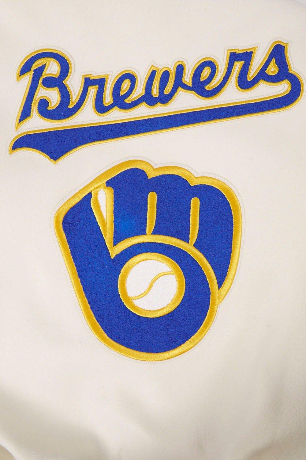 Pro Standard Men's MLB Milwaukee Brewers Retro Classic Rib Wool Varsity Jacket -Eggshell/Blue - EGGSHELL/BLUE Thumbnail View 5