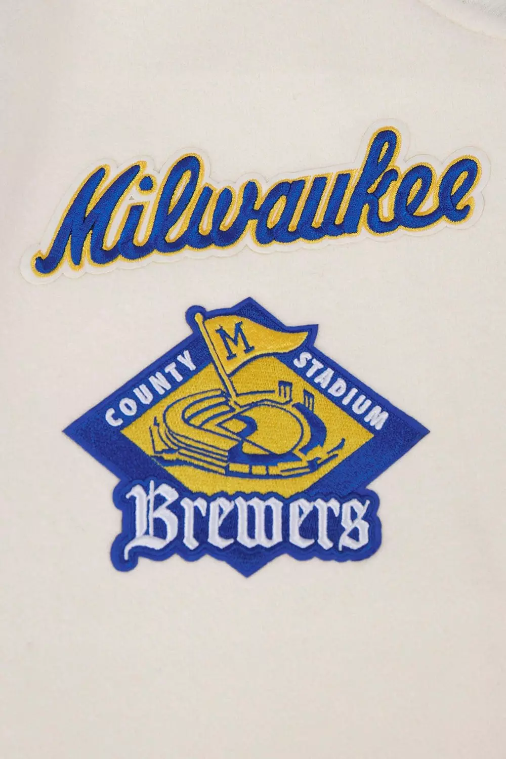 Pro Standard Men's MLB Milwaukee Brewers Retro Classic Rib Wool Varsity Jacket -Eggshell/Blue - EGGSHELL/BLUE