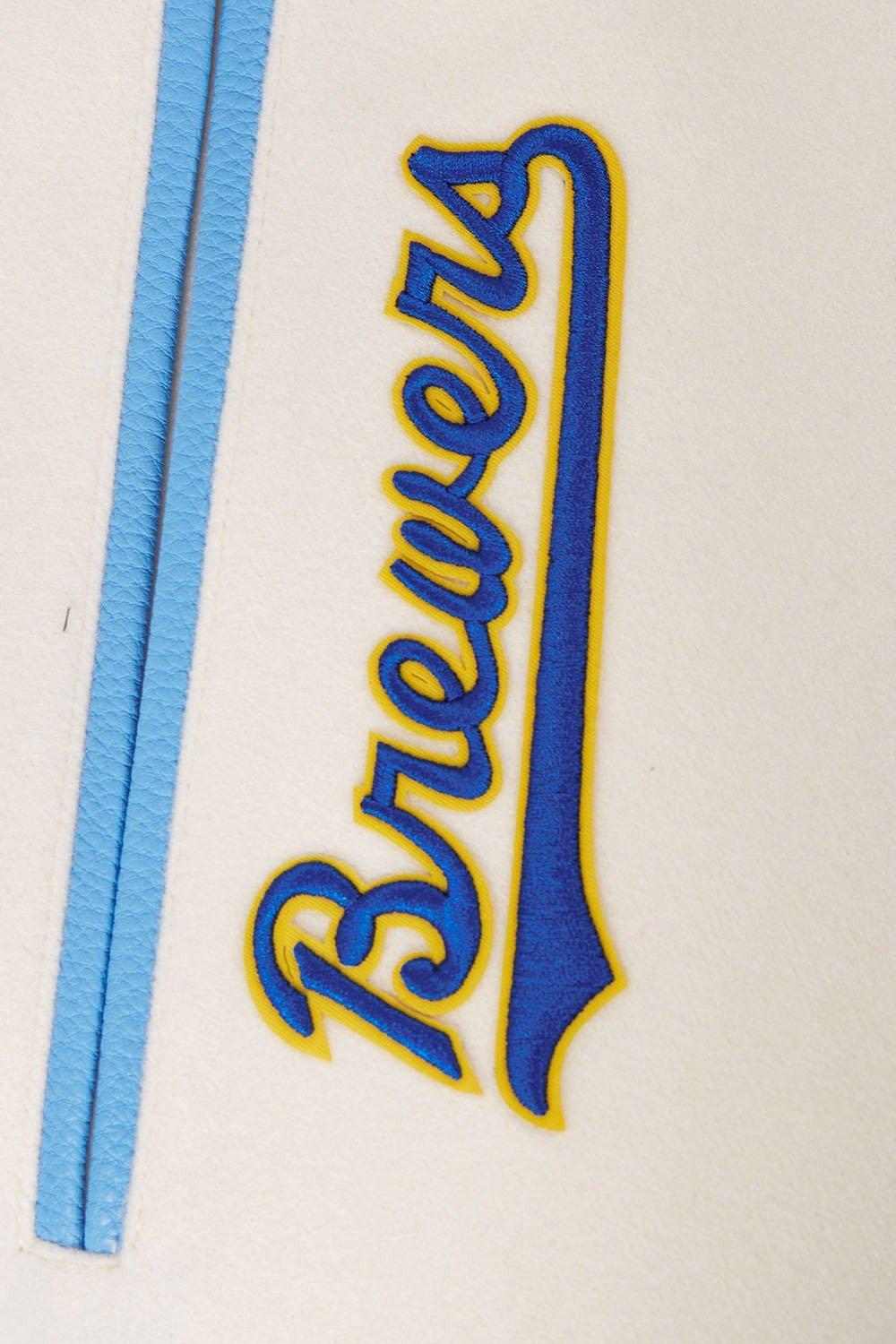 Pro Standard Men's MLB Milwaukee Brewers Retro Classic Rib Wool Varsity Jacket -Eggshell/Blue - EGGSHELL/BLUE Thumbnail View 7