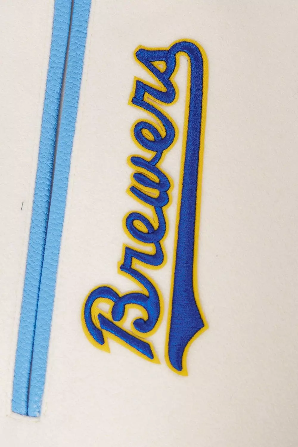 Pro Standard Men's MLB Milwaukee Brewers Retro Classic Rib Wool Varsity Jacket -Eggshell/Blue - EGGSHELL/BLUE