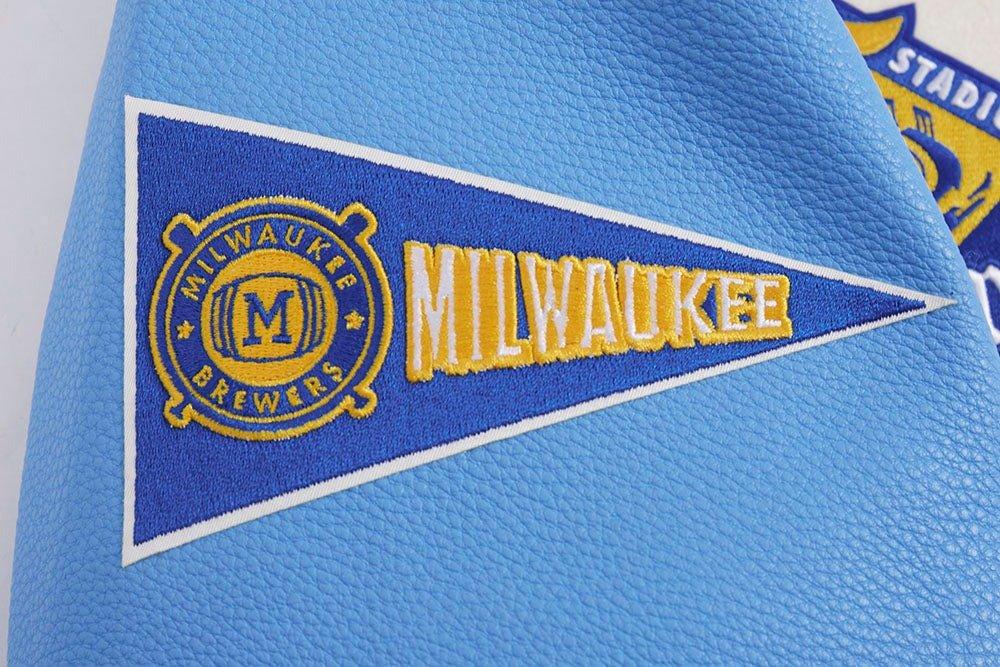 Pro Standard Men's MLB Milwaukee Brewers Retro Classic Rib Wool Varsity Jacket -Eggshell/Blue - EGGSHELL/BLUE Thumbnail View 9