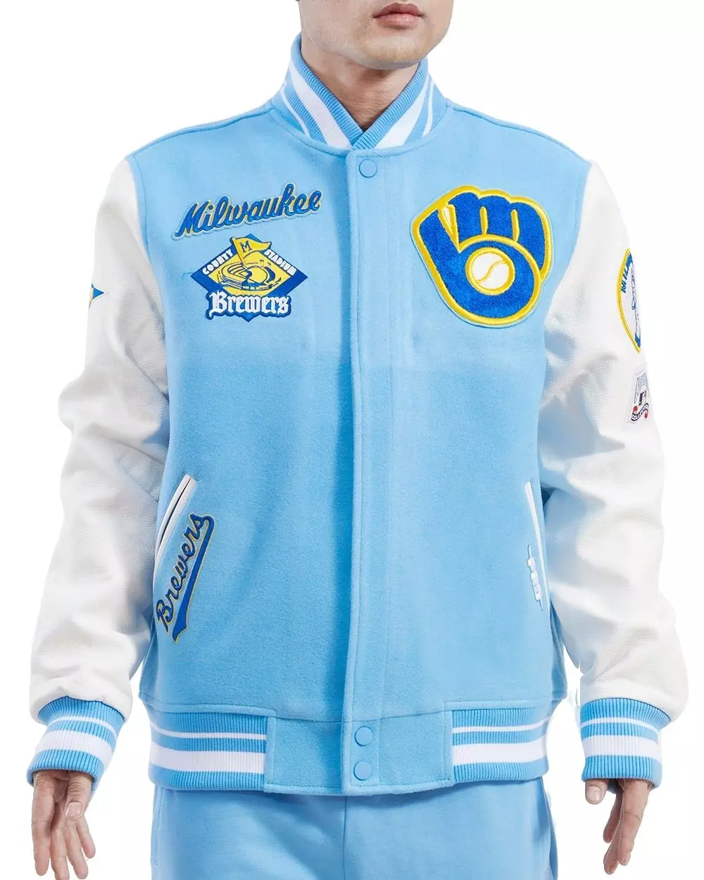 Pro Standard Men's MLB Milwaukee Brewers Retro Classic Rib Wool Varsity Jacket - Blue/White - BLUE/WHITE