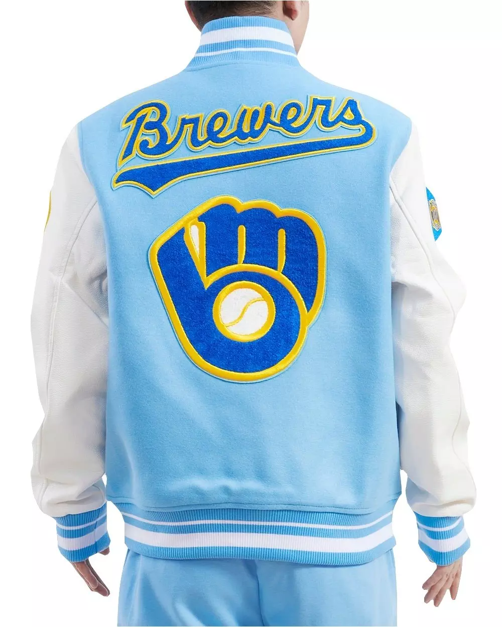 Pro Standard Men's MLB Milwaukee Brewers Retro Classic Rib Wool Varsity Jacket -Blue/White - BLUE/WHITE
