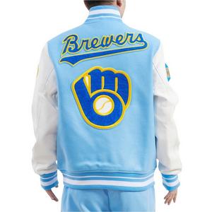 Pro Standard Men's MLB Milwaukee Brewers Retro Classic Rib Wool Varsity Jacket -Blue/White