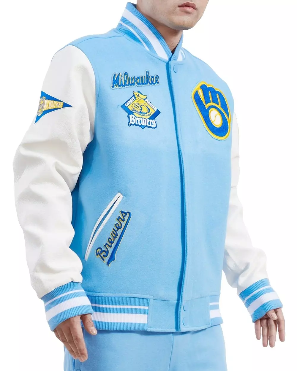 Pro Standard Men's MLB Milwaukee Brewers Retro Classic Rib Wool Varsity Jacket - Blue/White - BLUE/WHITE
