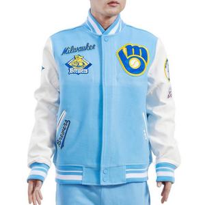 Pro Standard Men's MLB Milwaukee Brewers Retro Classic Rib Wool Varsity Jacket -Blue/White
