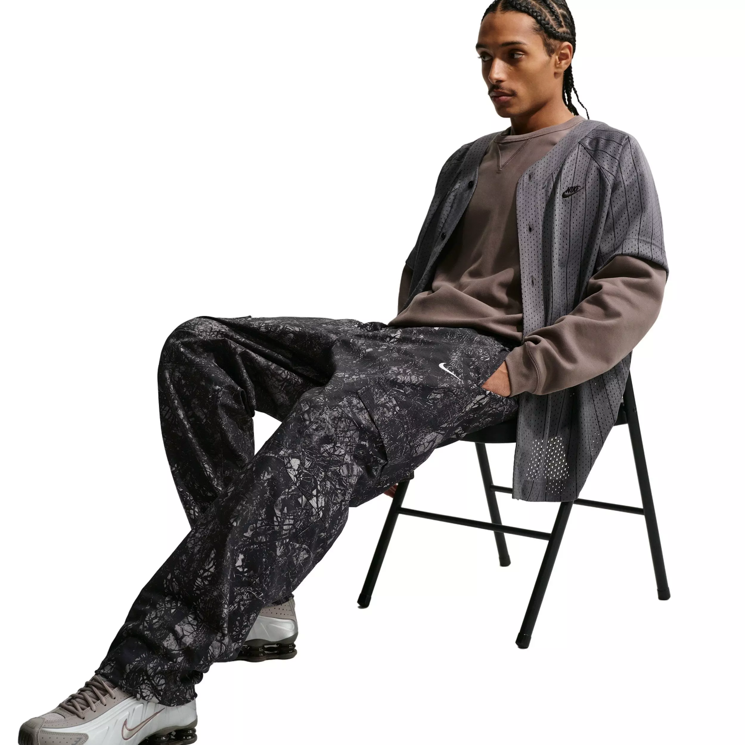 Nike Men's Club Woven Cargo Pants - Black Camo - BLACK CAMO