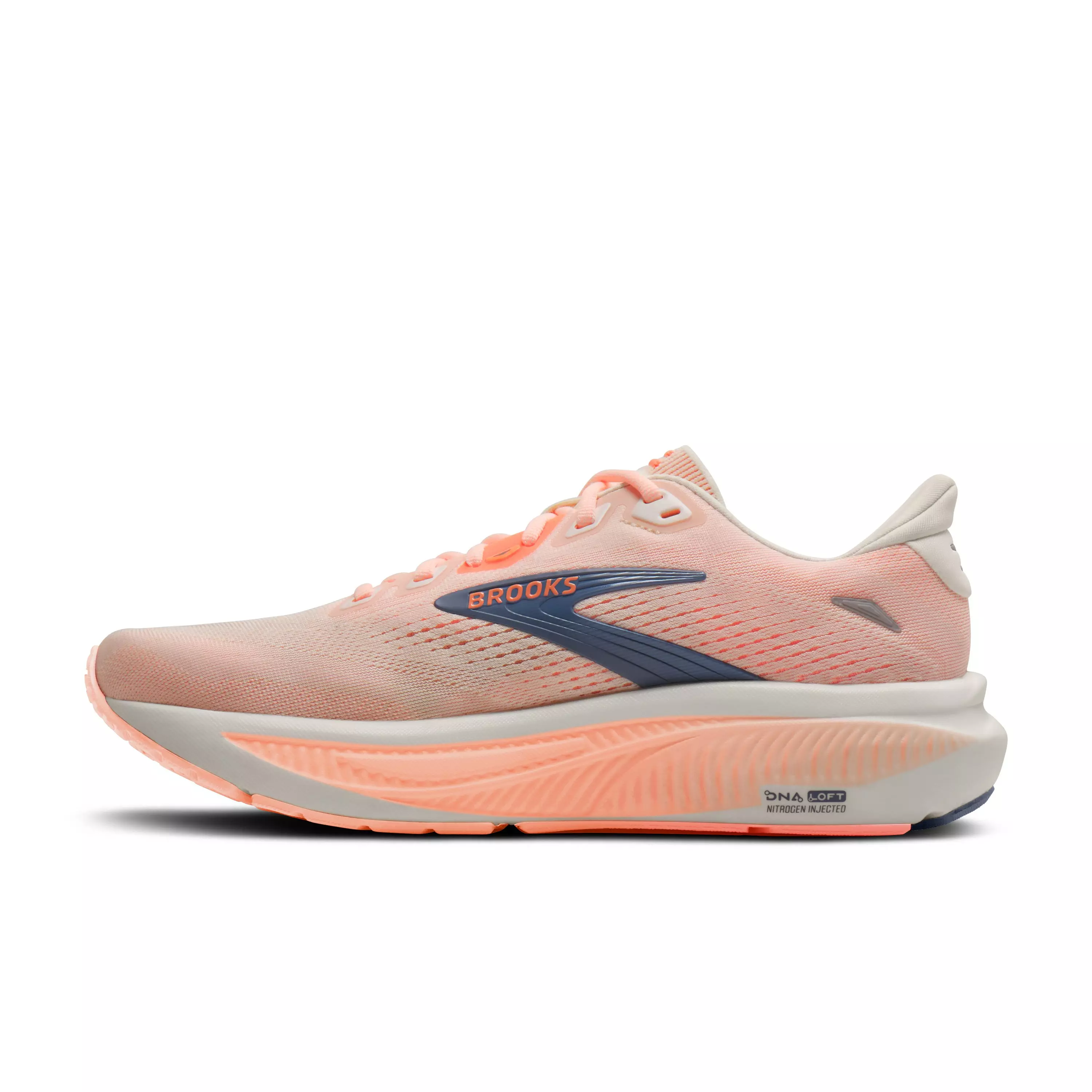 Brooks Ghost 18 "Star White/Cyber Peach/Grey" Women's Wide Running Shoe - WHITE/PEACH/GREY