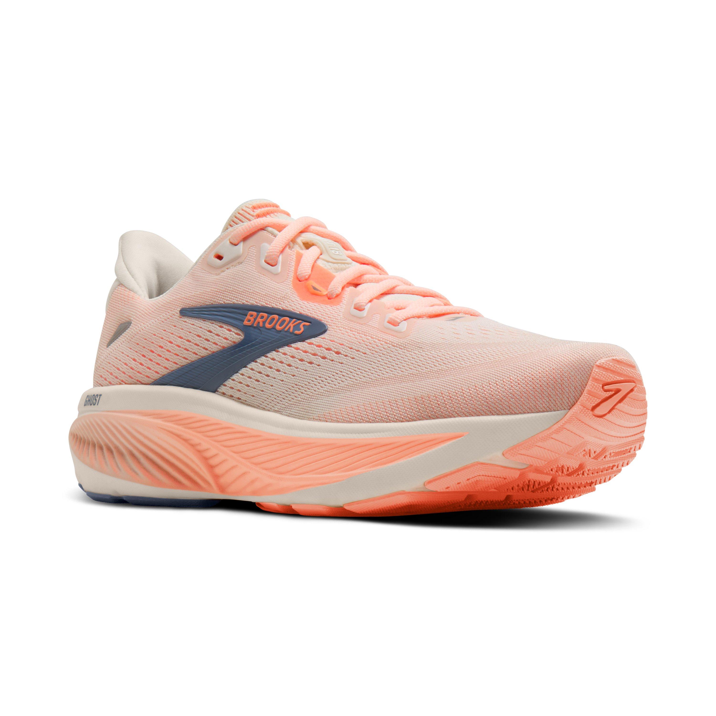 Brooks Ghost 18 "Star White/Cyber Peach/Grey" Women's Wide Running Shoe - WHITE/PEACH/GREY