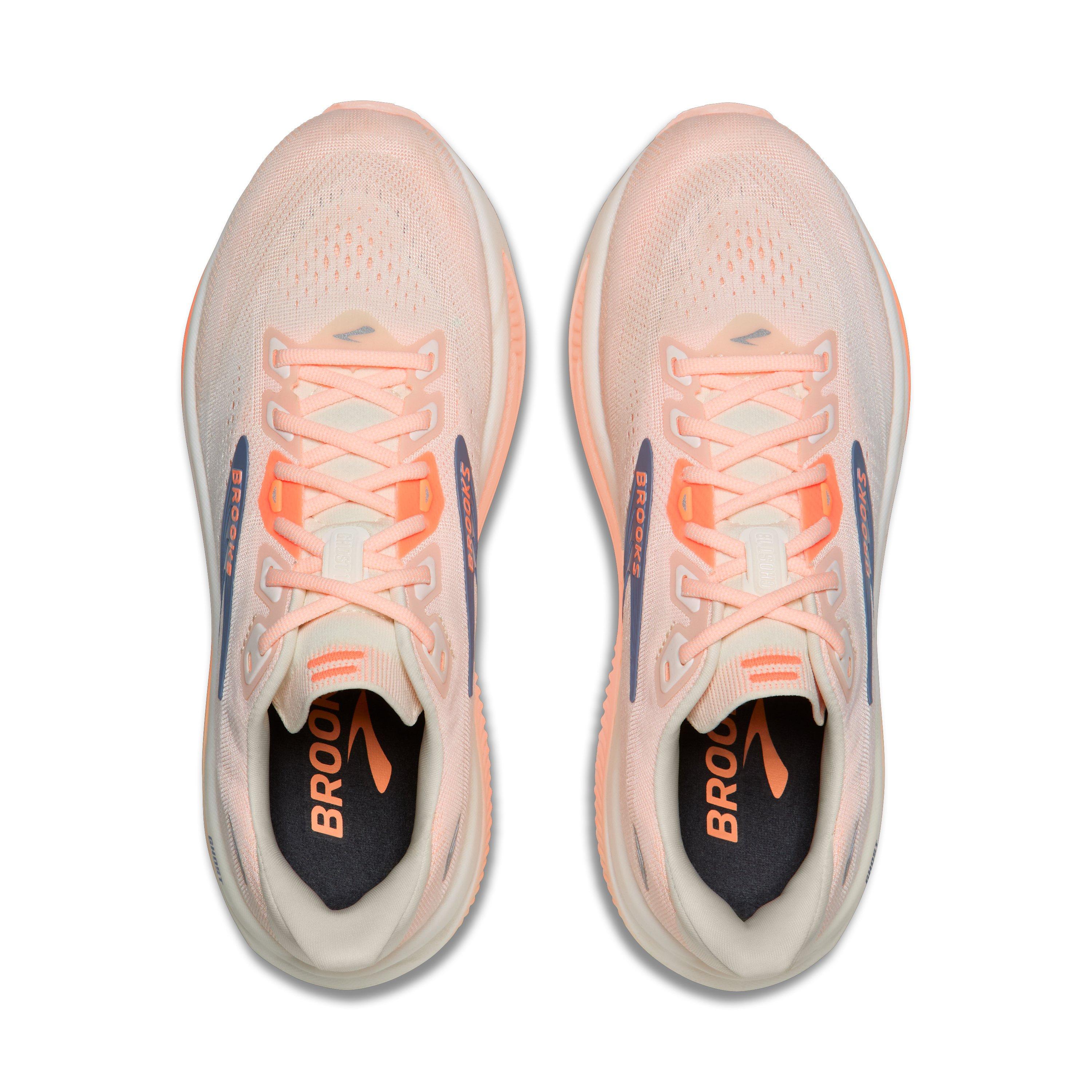 Brooks Ghost 18 "Star White/Cyber Peach/Grey" Women's Wide Running Shoe - WHITE/PEACH/GREY