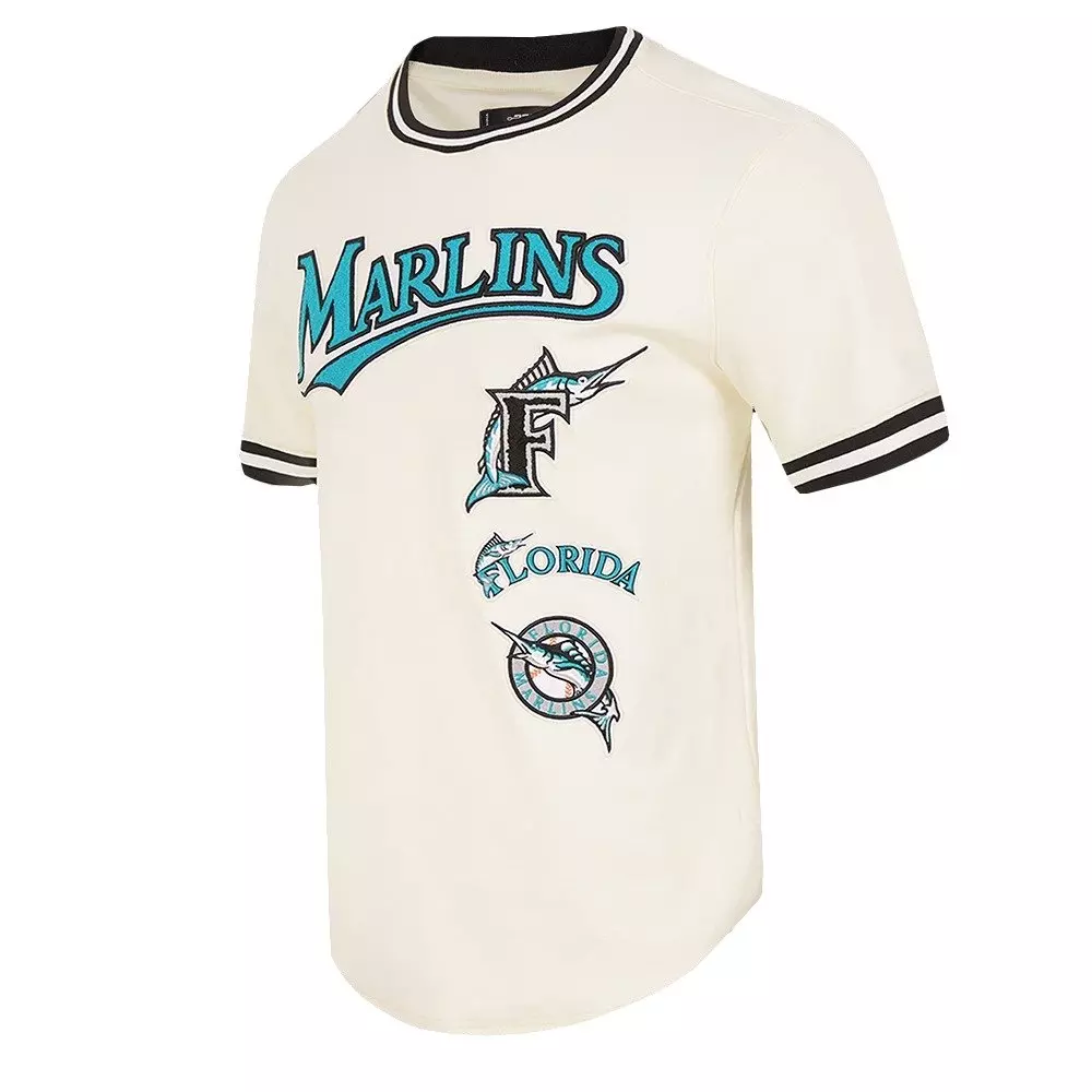 Pro Standard Men's MLB Miami Marlins Retro Classic Double Knit Tee - Eggshell/Black - EGGSHELL/BLACK