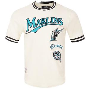 Pro Standard Men's MLB Miami Marlins Retro Classic Double Knit Tee -Eggshell/Black
