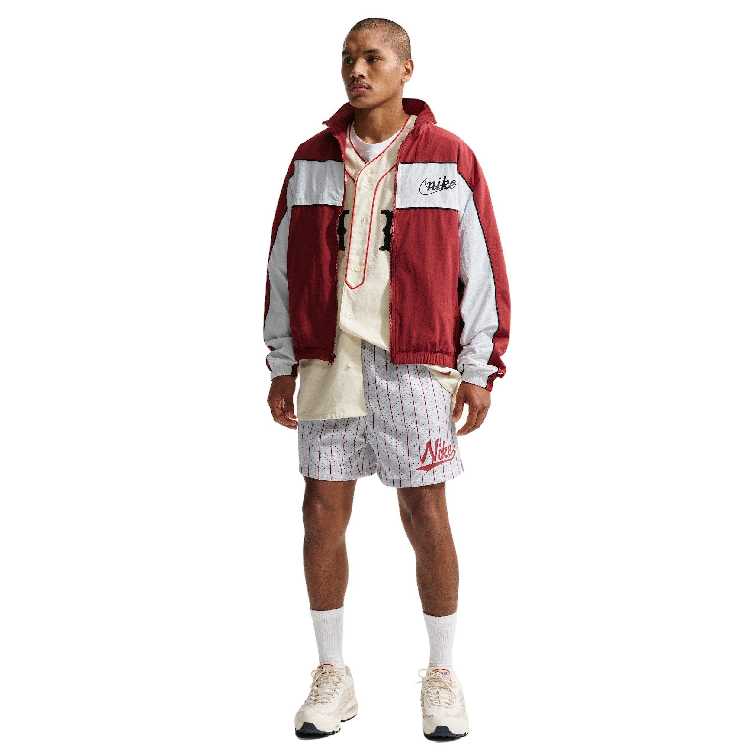 Nike Men's Sportswear Club Striped Flow Shorts - LT GREY/CRIMSON Thumbnail View 4