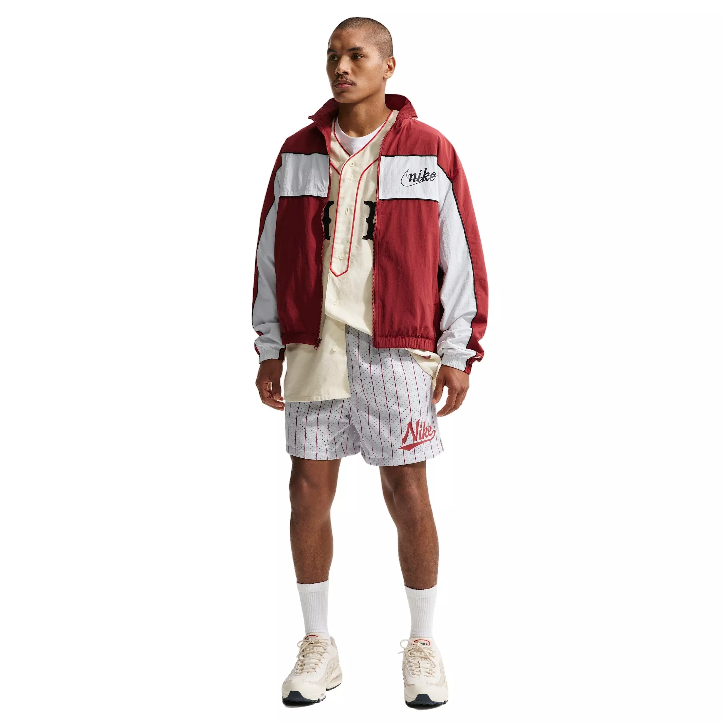 Nike Men's Sportswear Club Striped Flow Shorts - LT GREY/CRIMSON