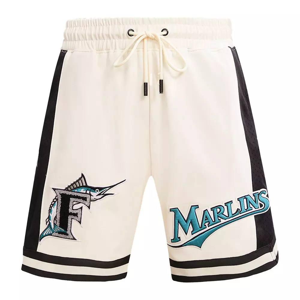 Pro Standard Men's MLB Miami Marlins Retro Classic Double-Knit 2.0 Shorts -Eggshell/Black - EGGSHELL/BLACK