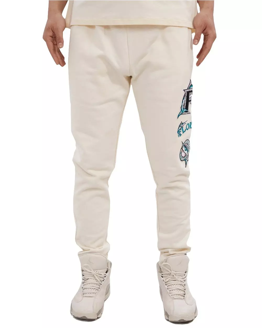 Pro Standard Men's MLB Miami Marlins Retro Classic Fleece Sweatpants -Eggshell/Black - EGGSHELL/BLACK
