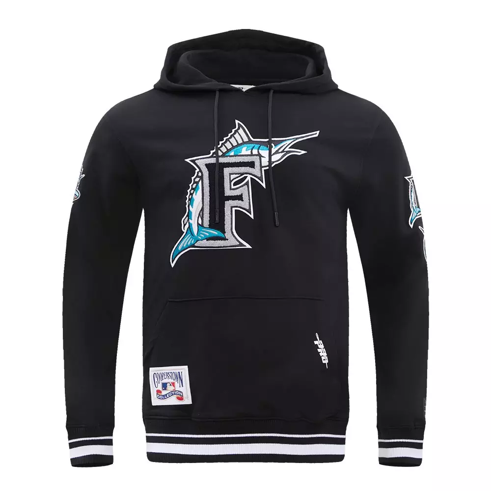 Pro Standard Men's MLB Miami Marlins Retro Classic Fleece Pullover Hoodie -Black - BLACK